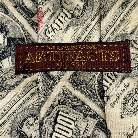 100% Silk Mens Tie by Museum Artifacts Money Theme Currency Handmade - Picture 7 of 8